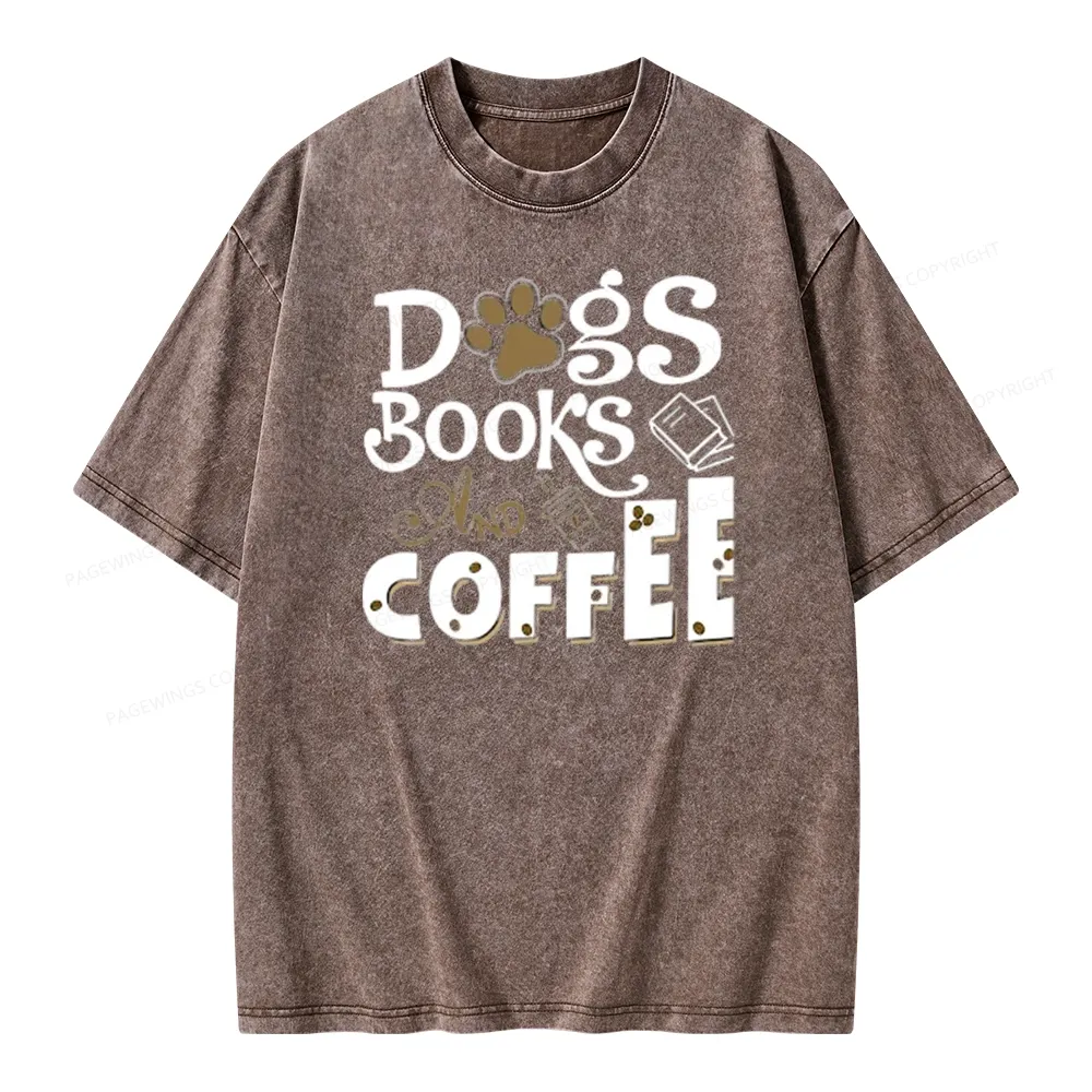 Pagewings Dogs Books And Coffee Unisex Washed T-shirt