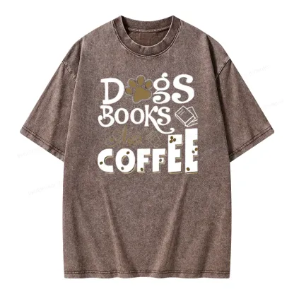 Pagewings Dogs Books And Coffee Unisex Washed T-shirt