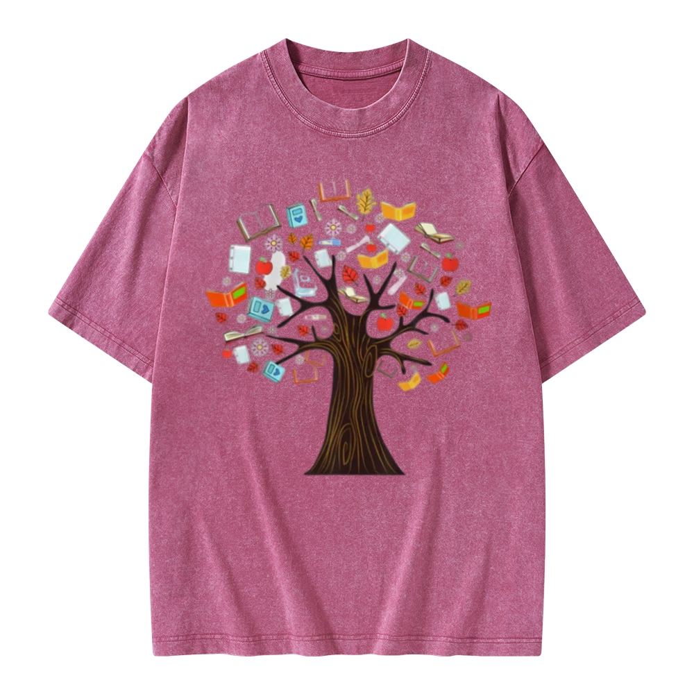 Pagewings Book Tree Vintage Graphic Unisex Washed T-shirt