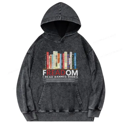 Pagewings Freadom I Read Banned Books Unisex Washed Hoodie