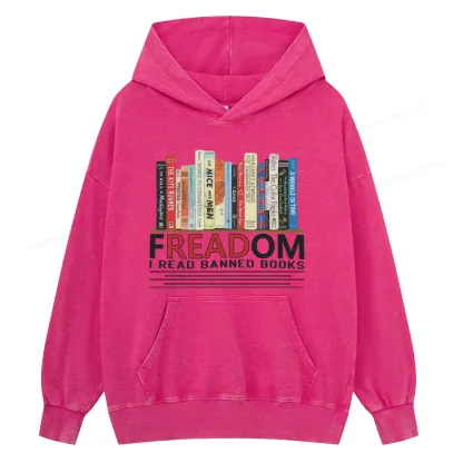 Pagewings Freadom I Read Banned Books Unisex Washed Hoodie