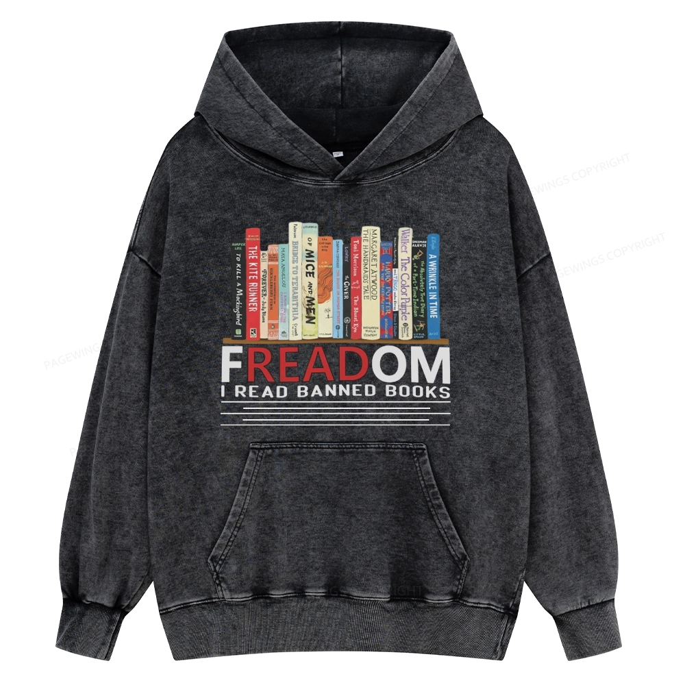 Pagewings Freadom I Read Banned Books Unisex Washed Hoodie