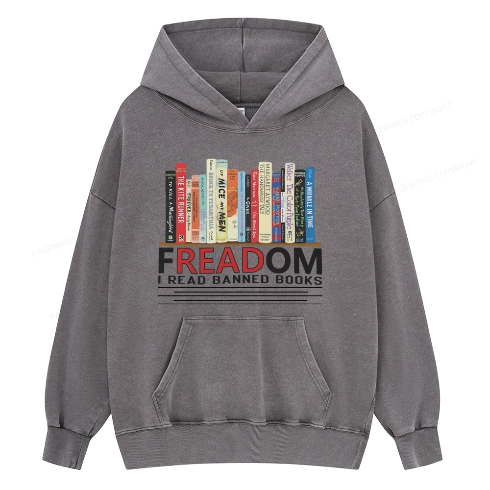Pagewings Freadom I Read Banned Books Unisex Washed Hoodie