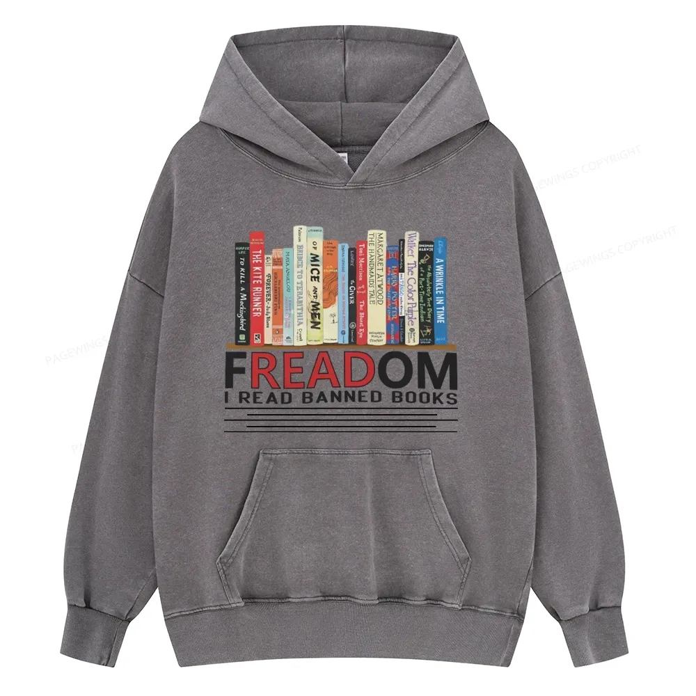 Pagewings Freadom I Read Banned Books Unisex Washed Hoodie