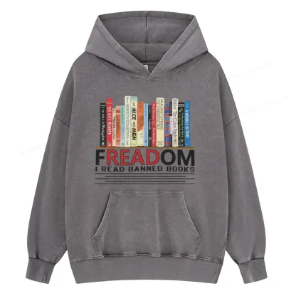 Pagewings Freadom I Read Banned Books Unisex Washed Hoodie