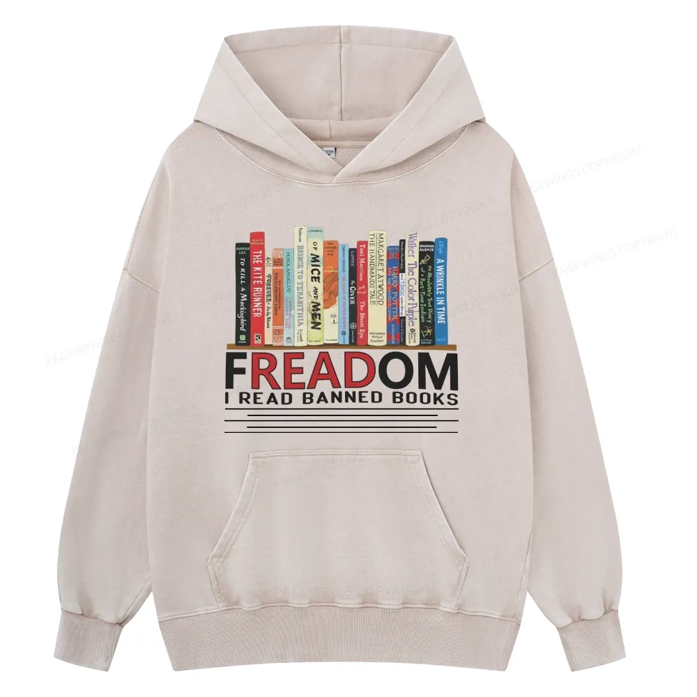 Pagewings Freadom I Read Banned Books Unisex Washed Hoodie