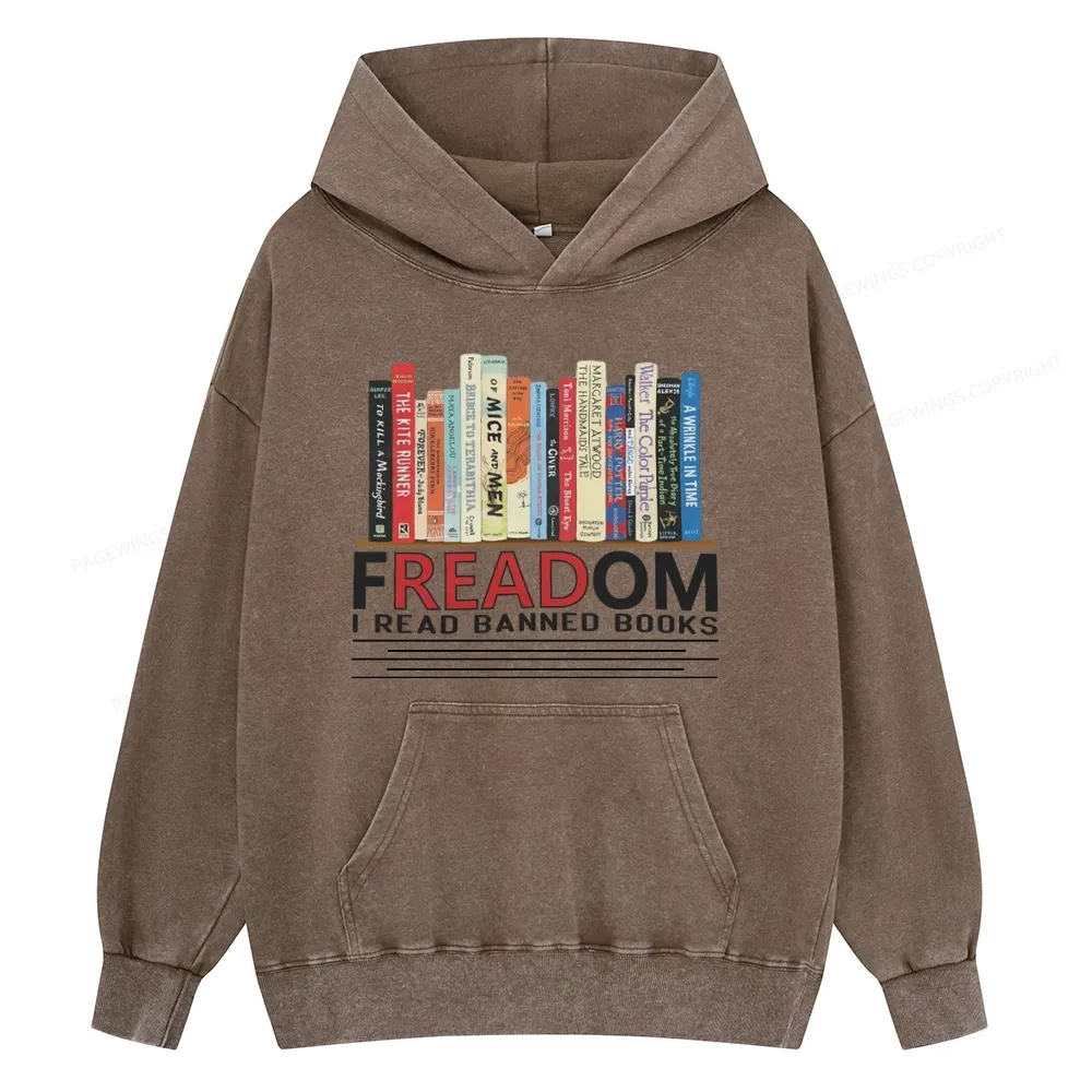 Pagewings Freadom I Read Banned Books Unisex Washed Hoodie