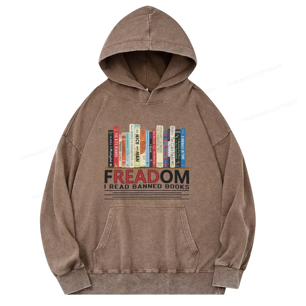 Pagewings Freadom I Read Banned Books Unisex Washed Hoodie