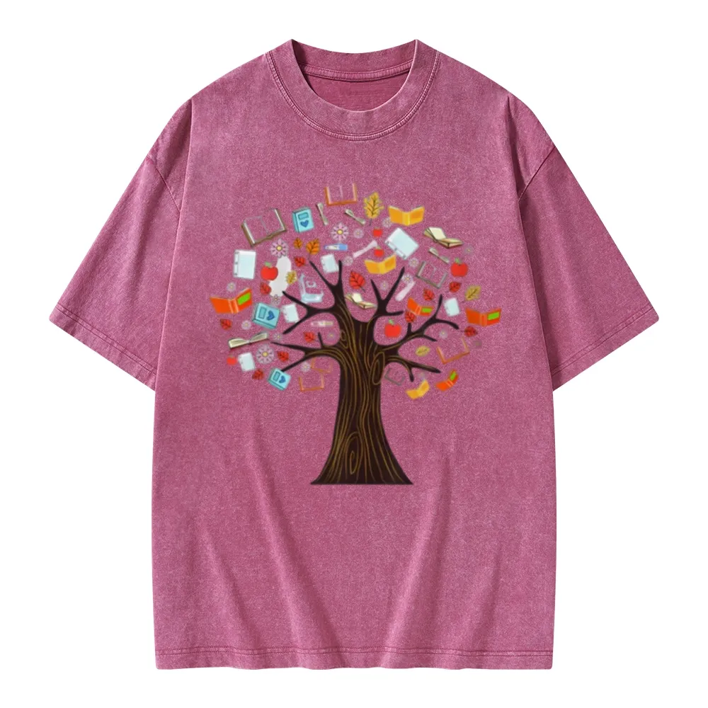 Pagewings Book Tree Vintage Graphic Unisex Washed T-shirt