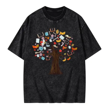 Pagewings Book Tree Vintage Graphic Unisex Washed T-shirt