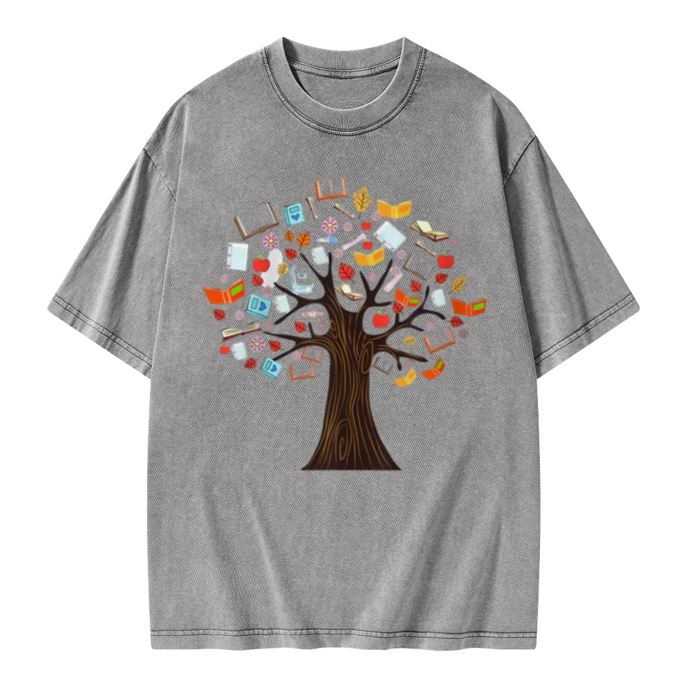 Pagewings Book Tree Vintage Graphic Unisex Washed T-shirt