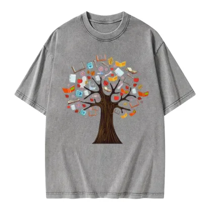 Pagewings Book Tree Vintage Graphic Unisex Washed T-shirt