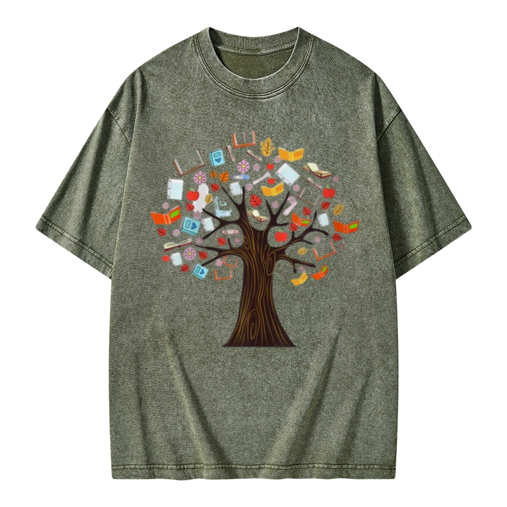 Pagewings Book Tree Vintage Graphic Unisex Washed T-shirt