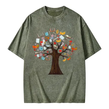 Pagewings Book Tree Vintage Graphic Unisex Washed T-shirt