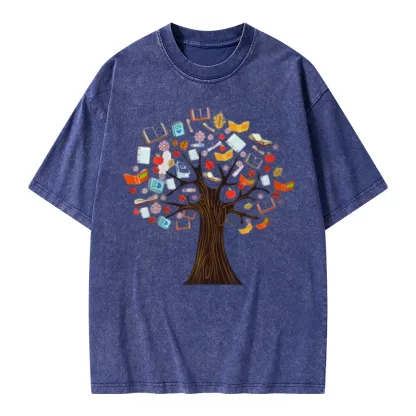 Pagewings Book Tree Vintage Graphic Unisex Washed T-shirt