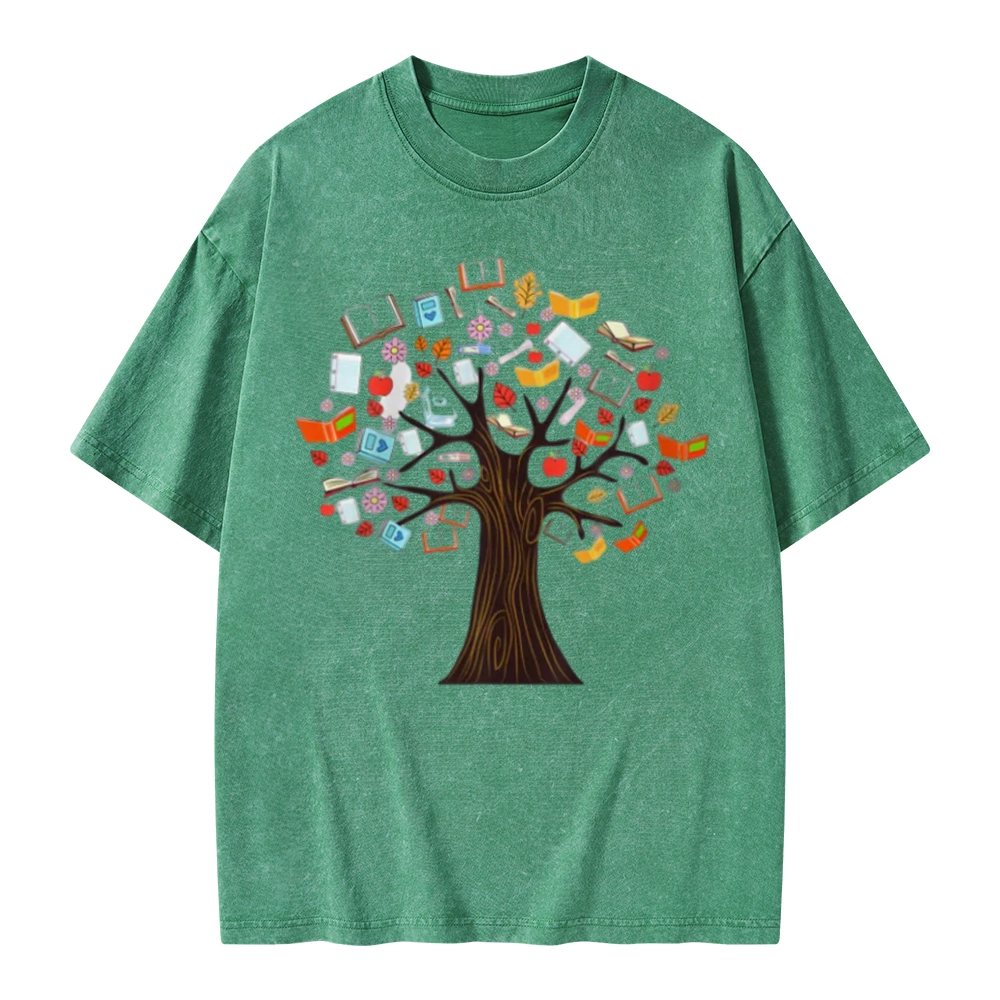 Pagewings Book Tree Vintage Graphic Unisex Washed T-shirt