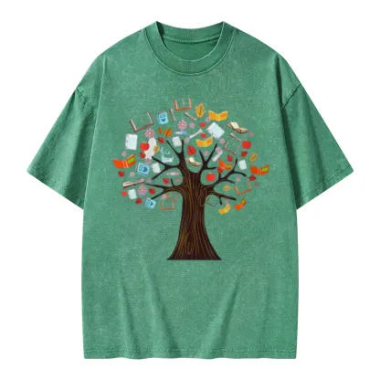 Pagewings Book Tree Vintage Graphic Unisex Washed T-shirt