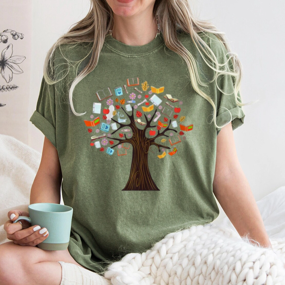 Pagewings Book Tree Vintage Graphic Unisex Washed T-shirt