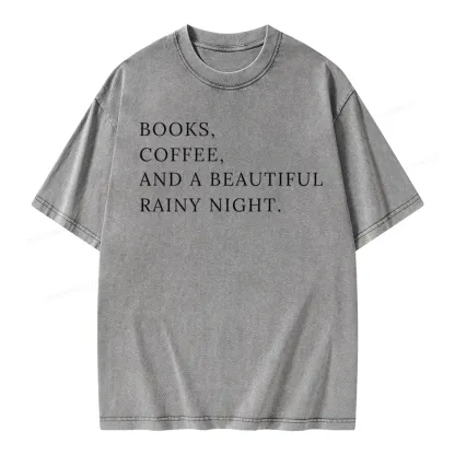 Pagewings Books Coffee And A Beautiful Rainy Night Unisex Washed T-shirt