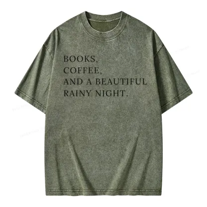 Pagewings Books Coffee And A Beautiful Rainy Night Unisex Washed T-shirt
