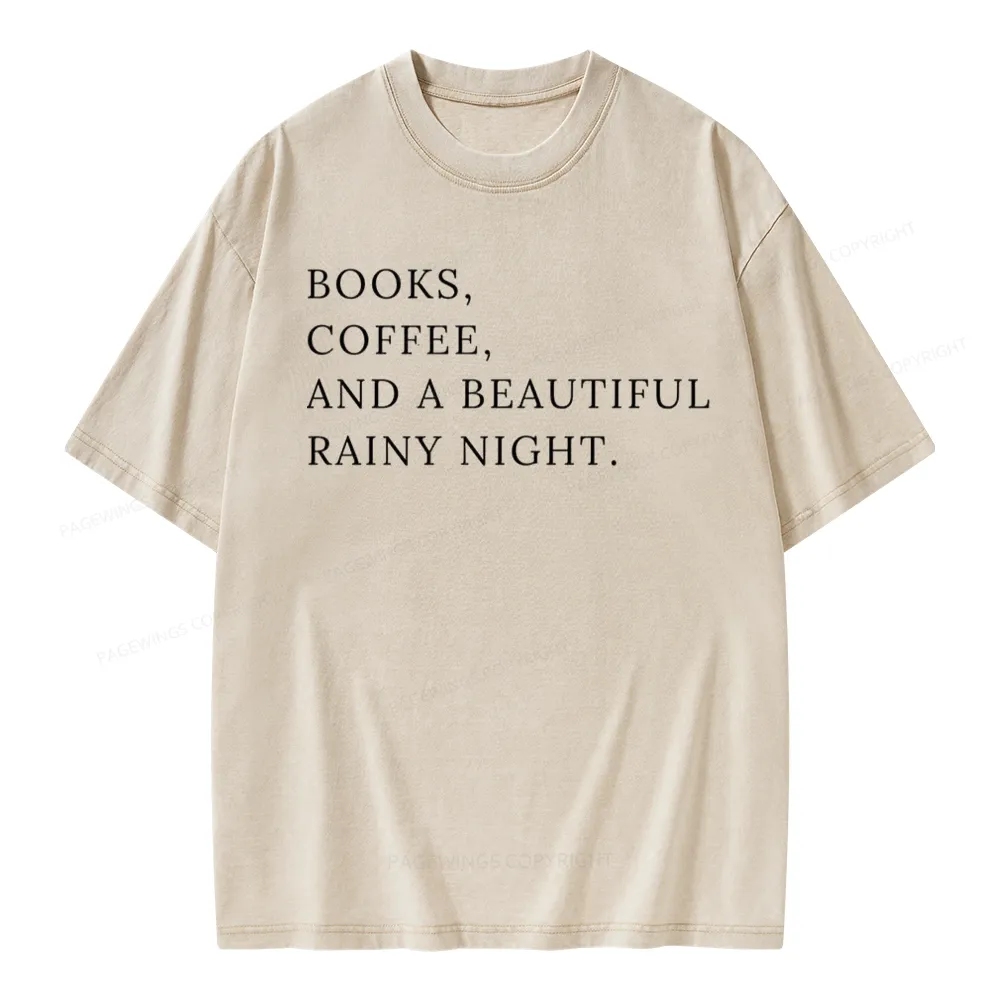 Pagewings Books Coffee And A Beautiful Rainy Night Unisex Washed T-shirt