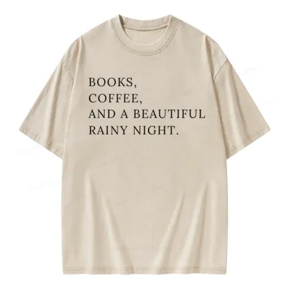 Pagewings Books Coffee And A Beautiful Rainy Night Unisex Washed T-shirt
