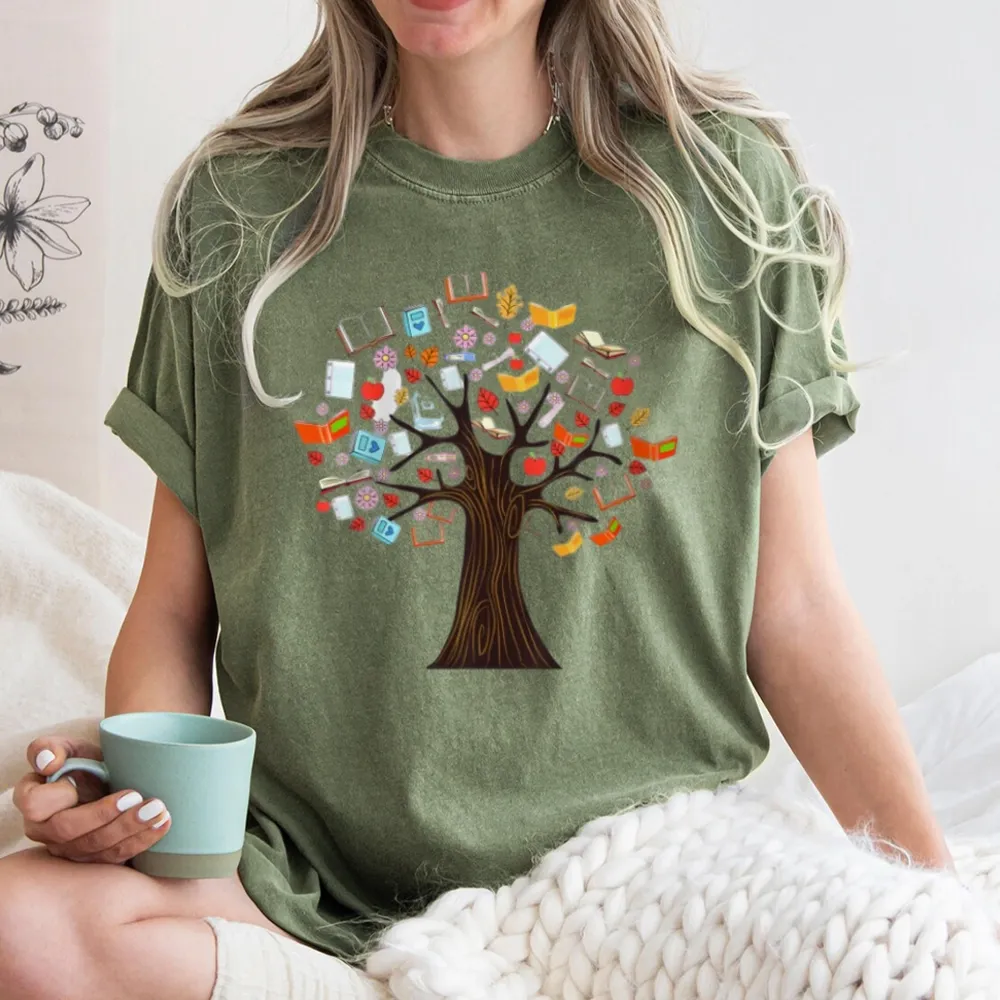 Pagewings Book Tree Vintage Graphic Unisex Washed T-shirt