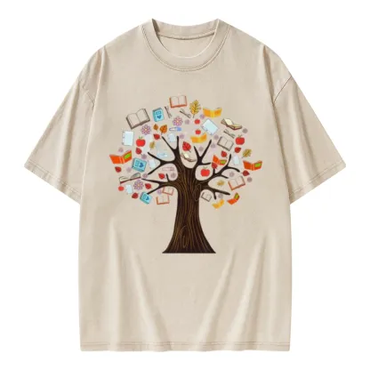 Pagewings Book Tree Vintage Graphic Unisex Washed T-shirt