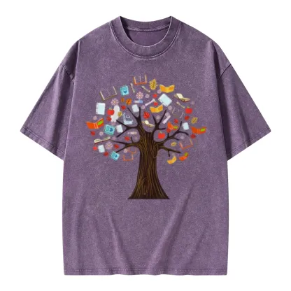 Pagewings Book Tree Vintage Graphic Unisex Washed T-shirt