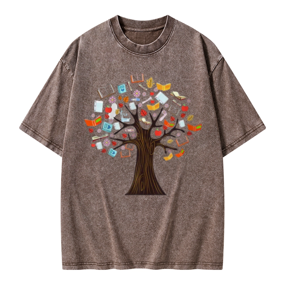 Pagewings Book Tree Vintage Graphic Unisex Washed T-shirt
