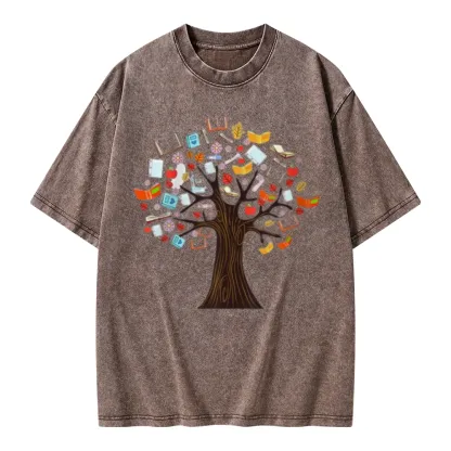 Pagewings Book Tree Vintage Graphic Unisex Washed T-shirt
