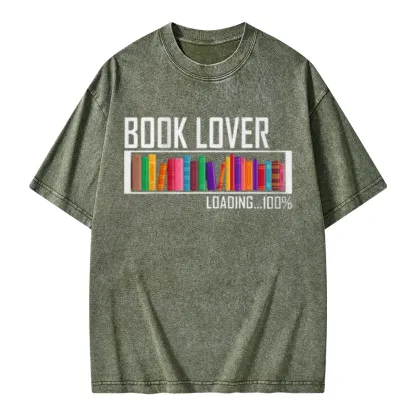 Pagewings Loading Book Lover 100% Unisex Washed T-shirt