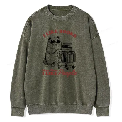 Pagewings I Like Books More Than I Like People Unisex Washed Sweatshirt
