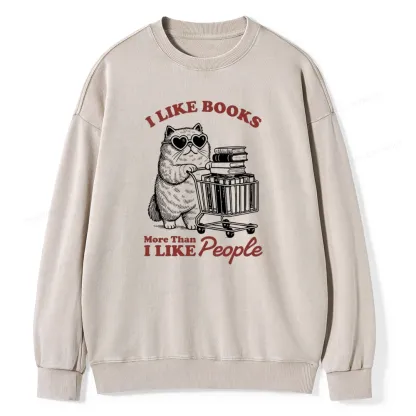 Pagewings I Like Books More Than I Like People Unisex Washed Sweatshirt