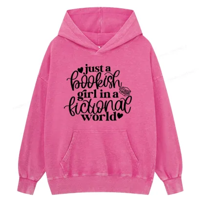 Pagewings Just A Bookish Girl In A Fictional World Unisex Washed Hoodie