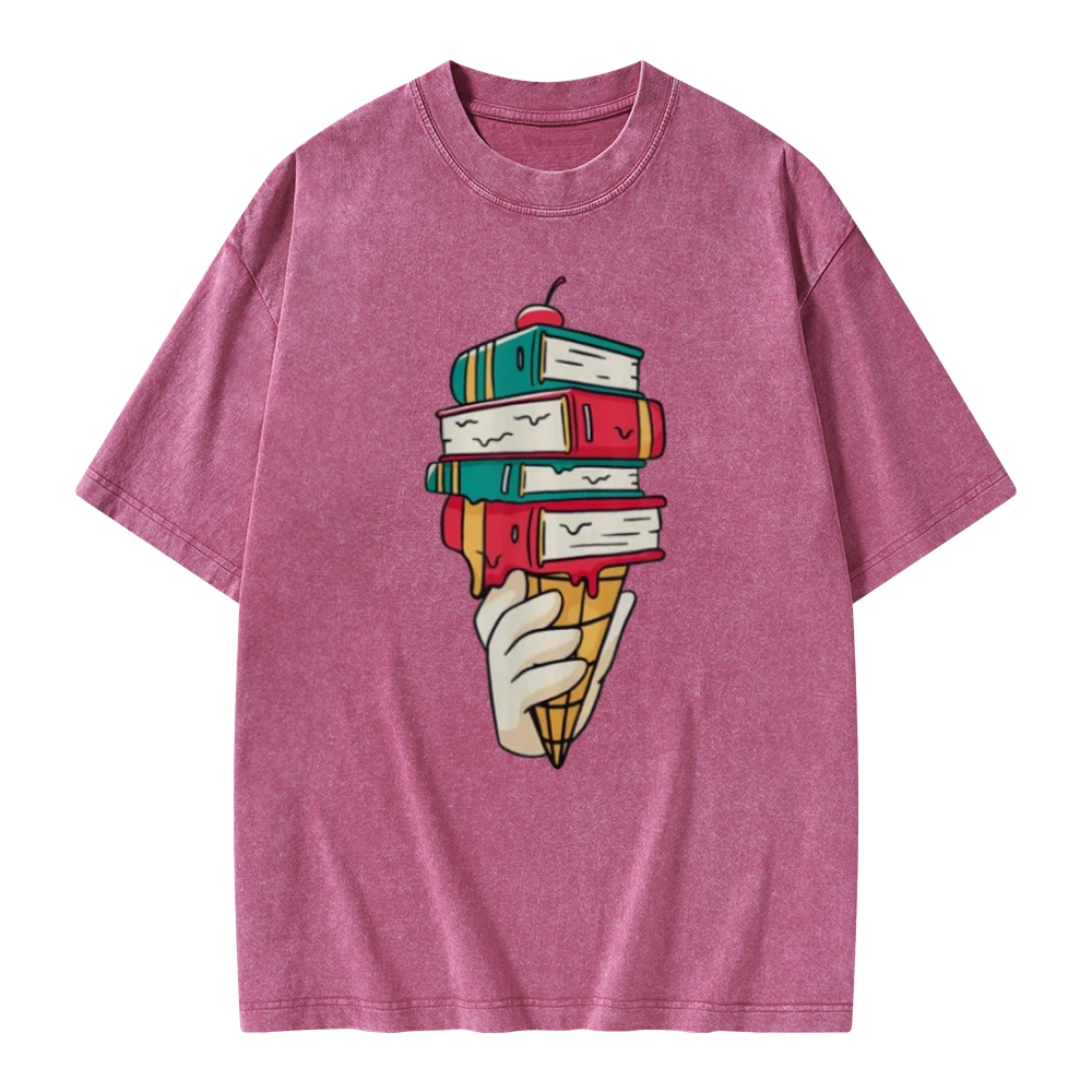 Pagewings Book Ice Cream Unisex Washed T-shirt