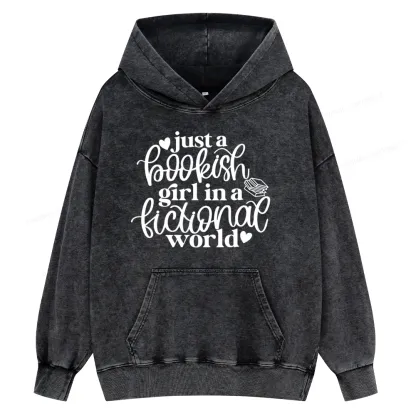 Pagewings Just A Bookish Girl In A Fictional World Unisex Washed Hoodie