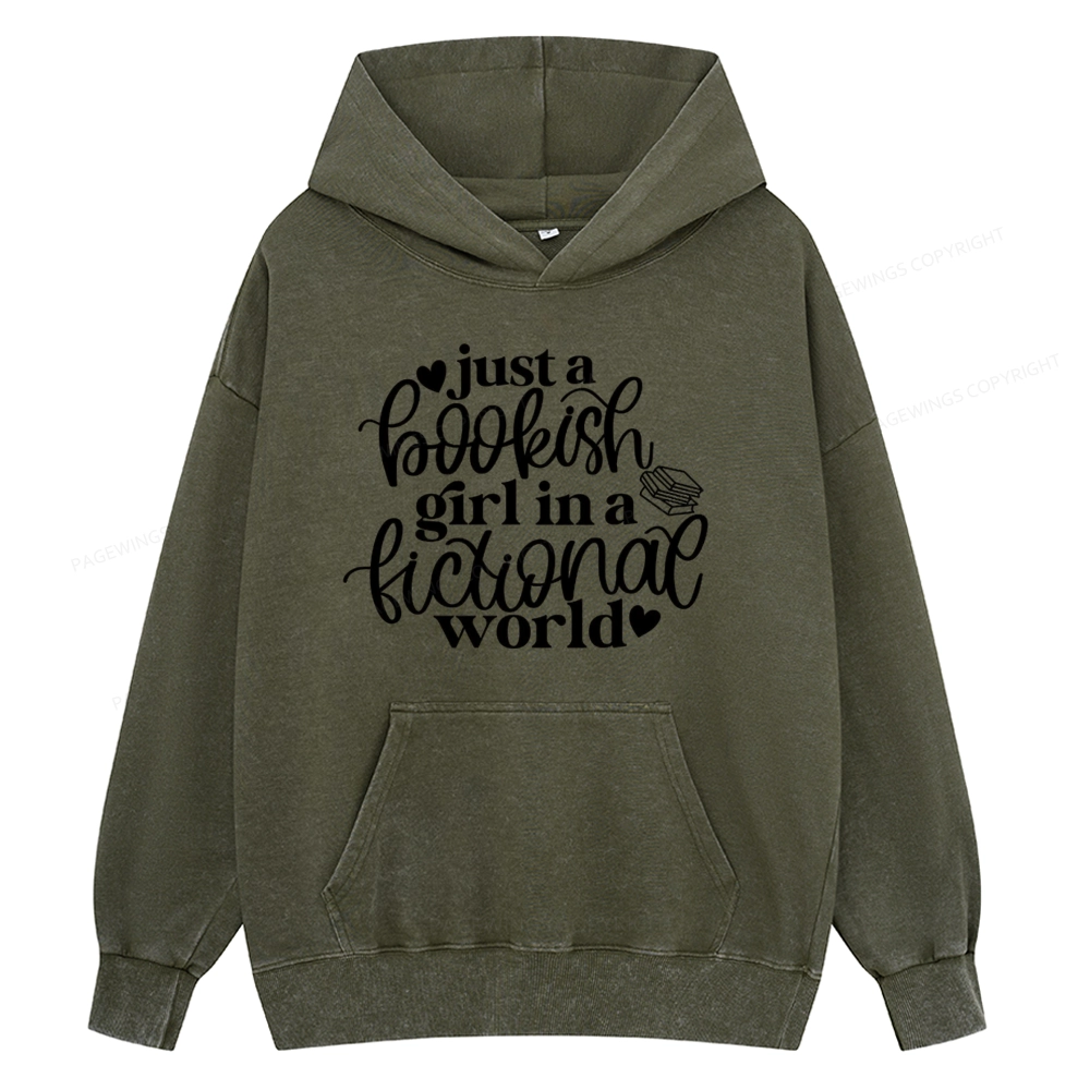 Pagewings Just A Bookish Girl In A Fictional World Unisex Washed Hoodie