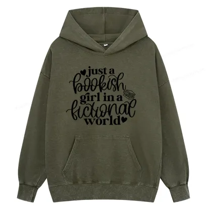 Pagewings Just A Bookish Girl In A Fictional World Unisex Washed Hoodie