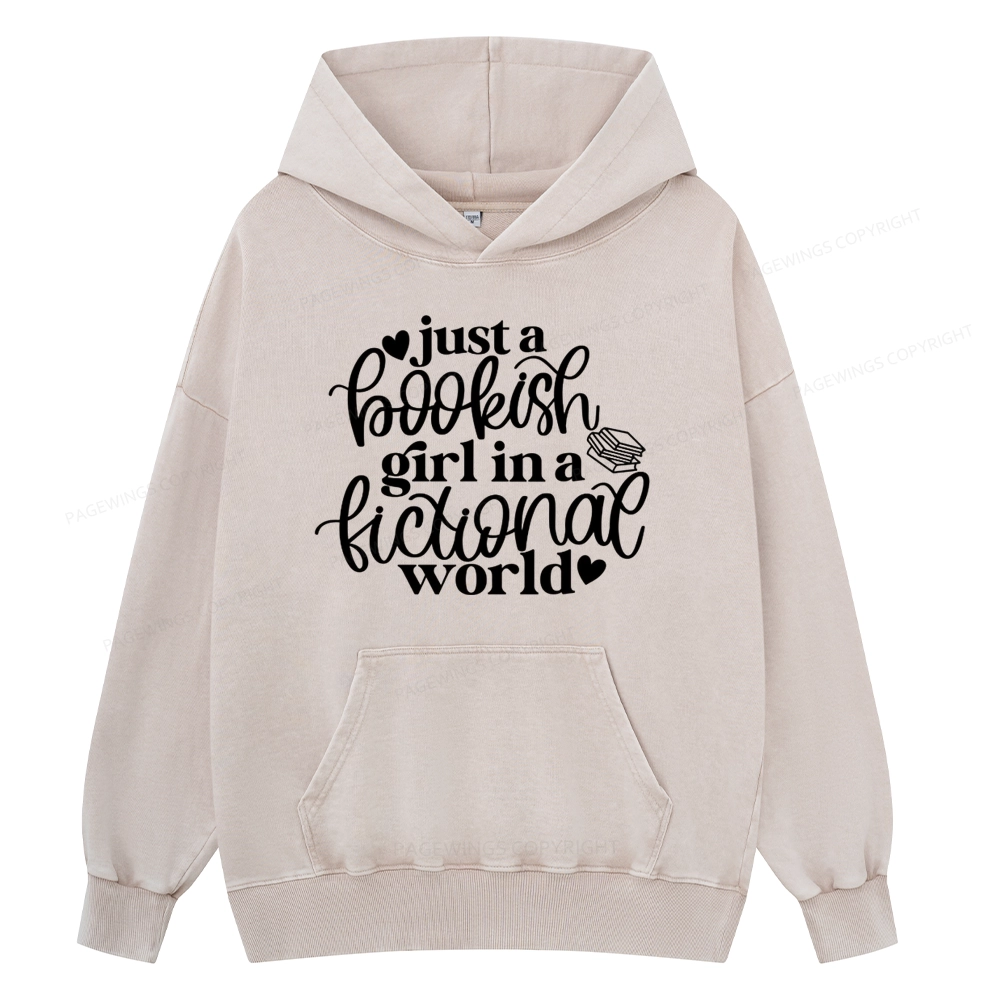 Pagewings Just A Bookish Girl In A Fictional World Unisex Washed Hoodie