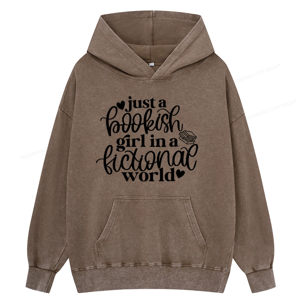 Pagewings Just A Bookish Girl In A Fictional World Unisex Washed Hoodie