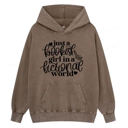 Pagewings Just A Bookish Girl In A Fictional World Unisex Washed Hoodie
