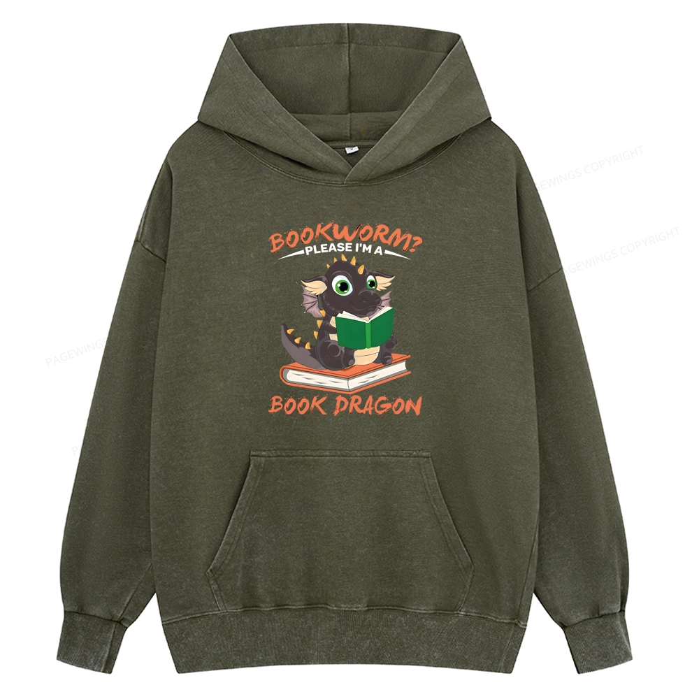 Pagewings Book Dragon Unisex  Washed Hoodie