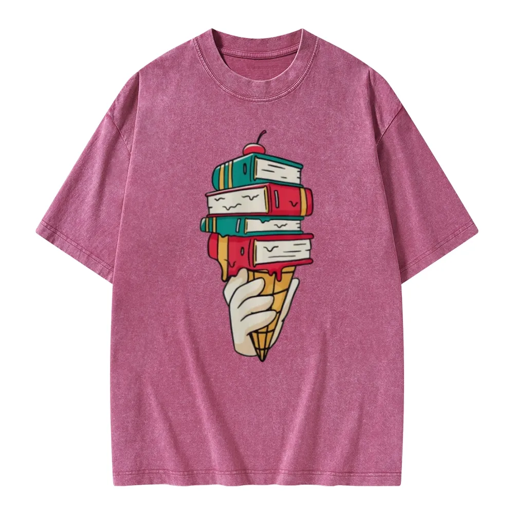 Pagewings Book Ice Cream Unisex Washed T-shirt