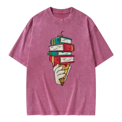 Pagewings Book Ice Cream Unisex Washed T-shirt
