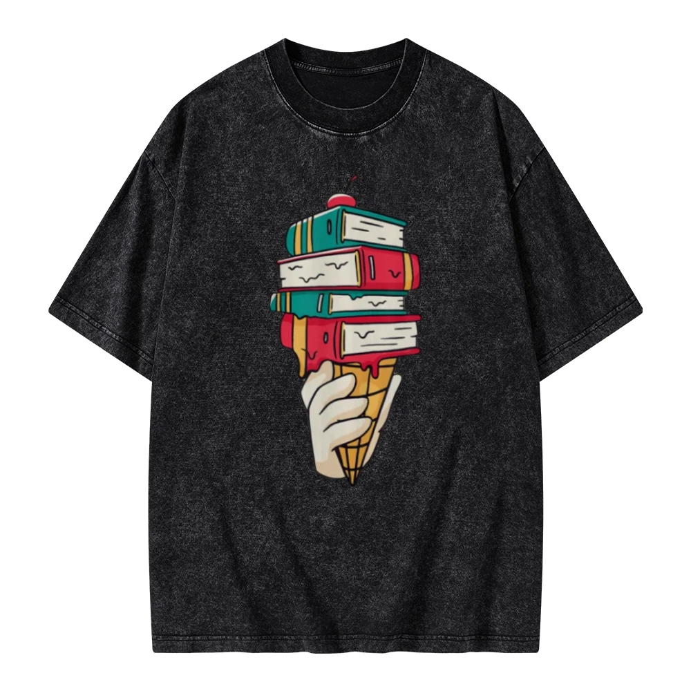 Pagewings Book Ice Cream Unisex Washed T-shirt