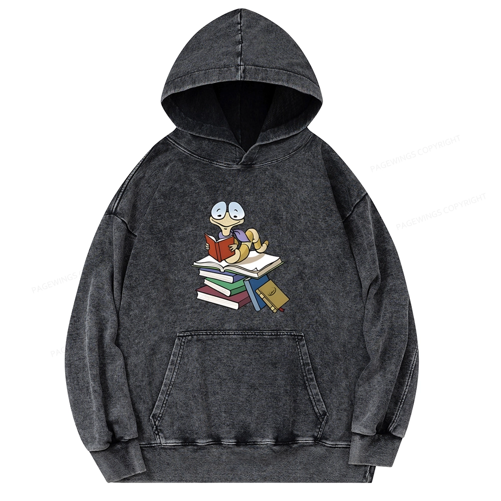 Pagewings Reading Snail and Book Unisex Washed Hoodie