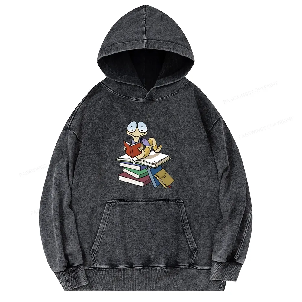 Pagewings Reading Snail and Book Unisex Washed Hoodie