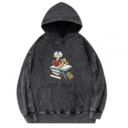 Pagewings Reading Snail and Book Unisex Washed Hoodie
