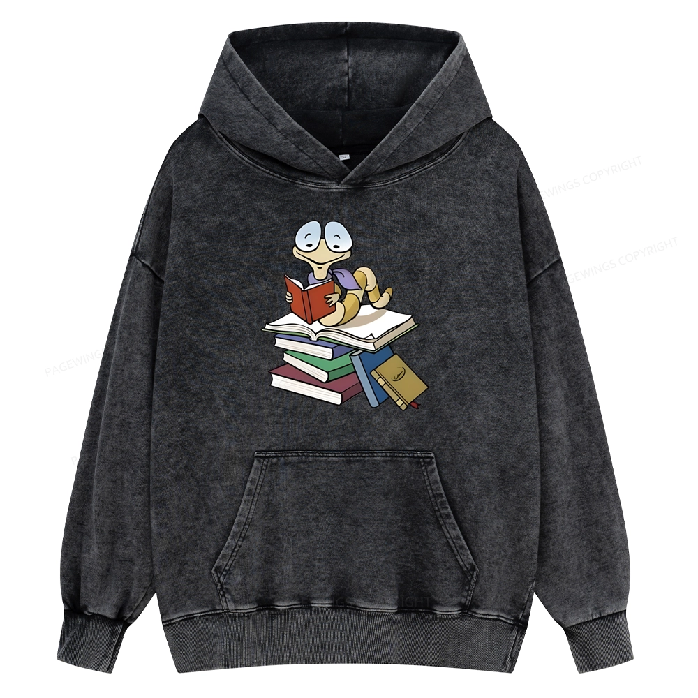 Pagewings Reading Snail and Book Unisex Washed Hoodie
